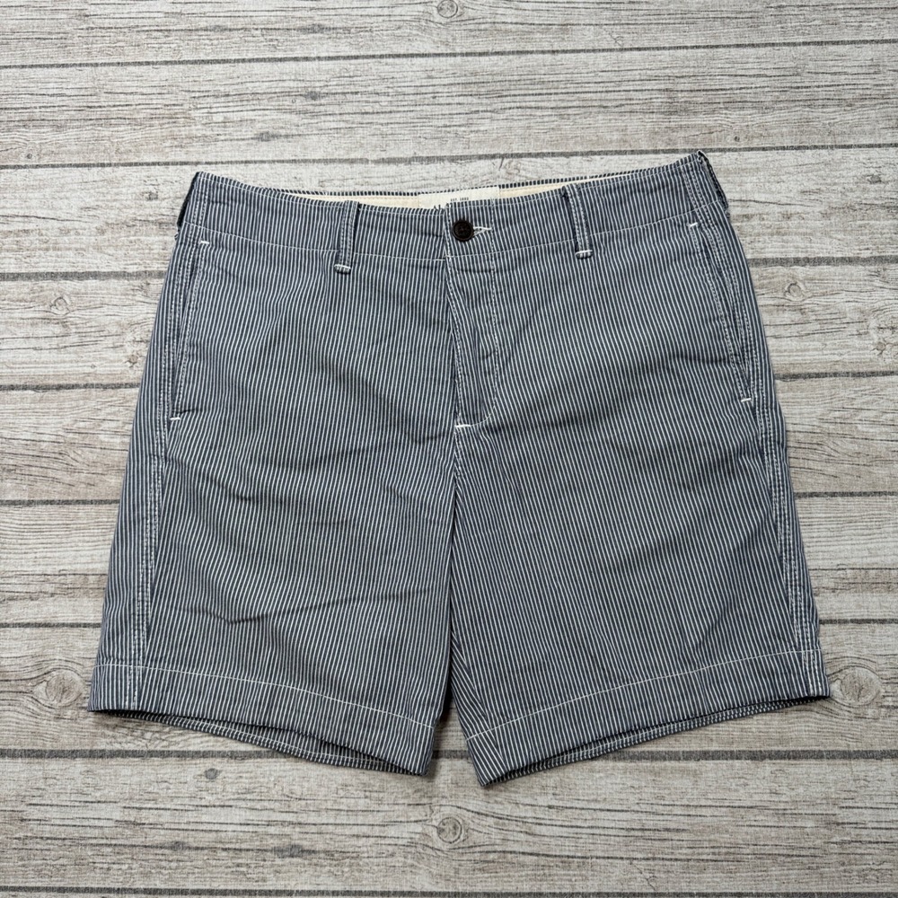 Y2K Abercrombie & Fitch Chino Shorts Men's 34 Blue Pinstripe Seersucker Cotton